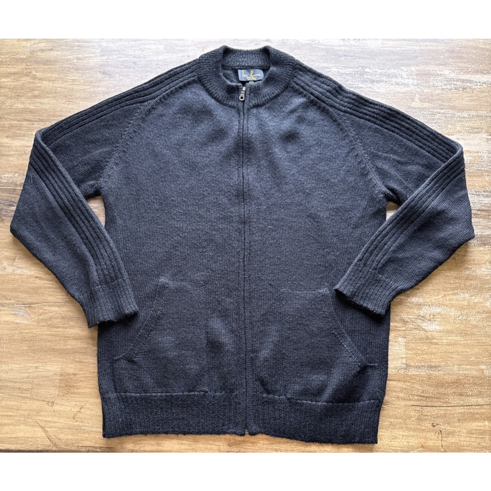Leo Peressi 100% Alpaca Zip Cardigan Jacket Men’s L Black Saddleback Knit